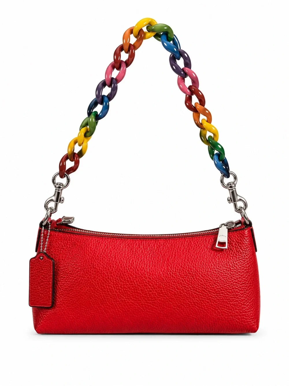Coach Charlotte Red Leather Shoulder Bag with Multicolor Chain Strap